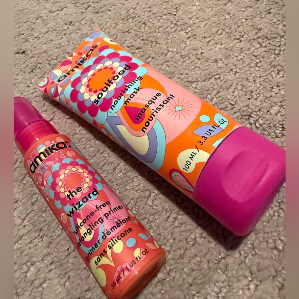 Amika Nourishing Hair Mask & Detangling Primer unused and trial sized!